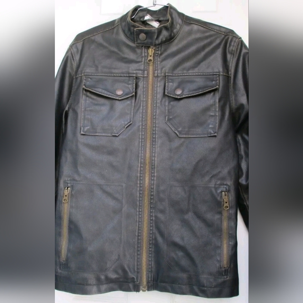American Rag Jacket Men's Faux Leather Black Lined Motorcycle Size Small - Picture 3 of 15